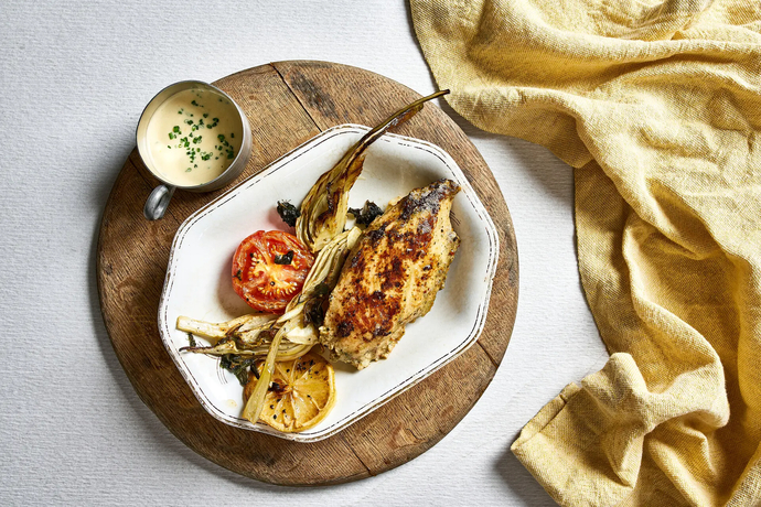 Paistettua kananpojan rintaa, fenkolia ja sitruuna-voikastiketta