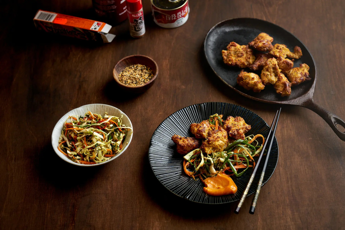 Rapeaa kananpoikaa, aasialainen cole slaw ja gochujangmajoneesia