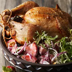 Kesäinen uunibroileri ja mansikka-briesalaattia