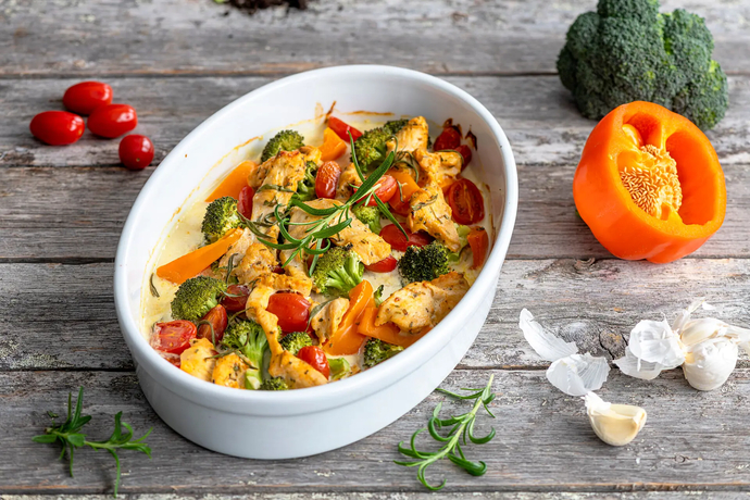 Uunikanaa ja kasviksia