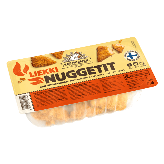 Kariniemen Kananpojan liekkinuggetit juustonmakuinen